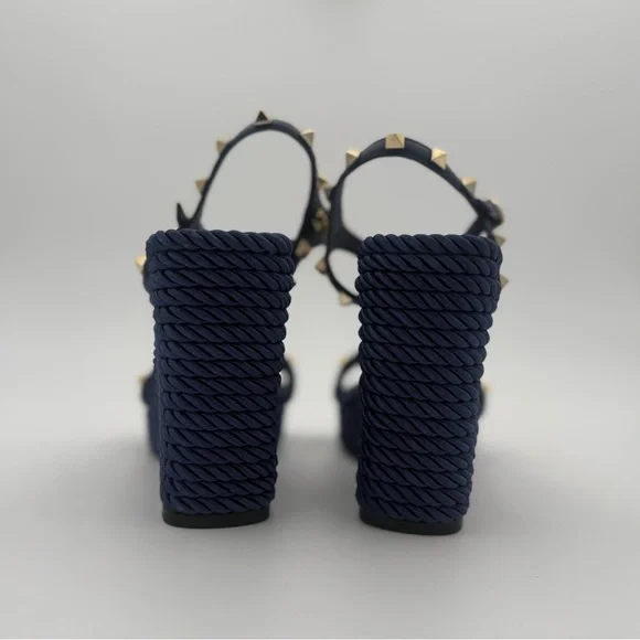 VALENTINO GARAVANI ROCKSTUD ROPE WEDGE SANDALS – NAVY - Picture 4 of 6
